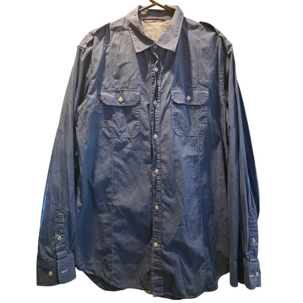Banana‎ Republic Button Up Shirt Men Sz L Slim Fit Blue Long Sleeve Pockets